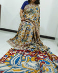 Kalamkari silk off white and red (Machilipatnam) pedana work saree