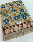 Kalamkari silk off white and red (Machilipatnam) pedana work saree