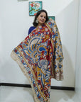 Kalamkari silk off white and red (Machilipatnam) pedana work saree