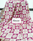 Kalamkari silk off-white and dark pink pedana work saree