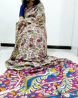 Kalamkari silk off-white and dark pink pedana work saree