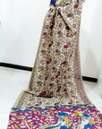 Kalamkari silk off-white and dark pink pedana work saree