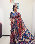 Kalamkari silk red and blue (Machilipatnam) pedana work saree