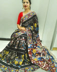 Kalamkari silk black (Machilipatnam) pedana work saree