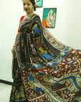 Kalamkari silk black (Machilipatnam) pedana work saree