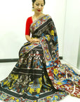 Kalamkari silk black (Machilipatnam) pedana work saree