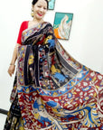 Kalamkari silk black (Machilipatnam) pedana work saree