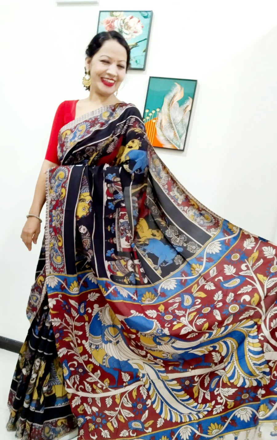 Kalamkari silk black (Machilipatnam) pedana work saree