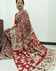 Kalamkari silk maroon (Machilipatnam) pedana work saree