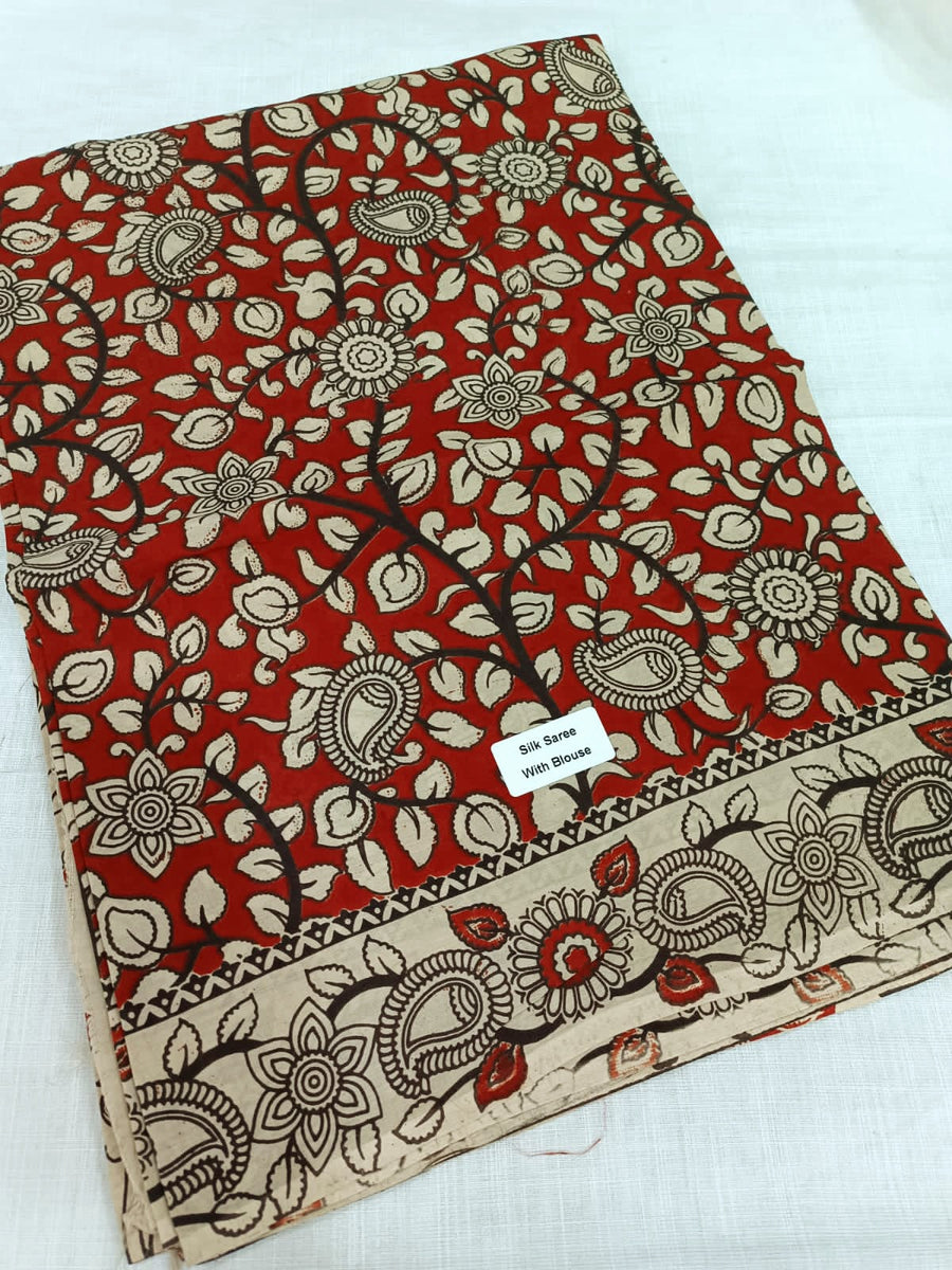 Kalamkari silk maroon (Machilipatnam) pedana work saree