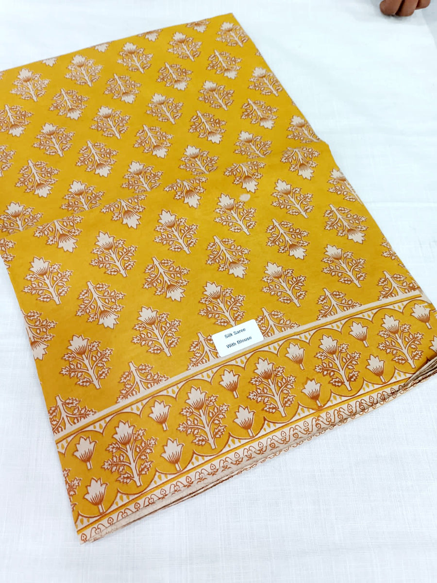 Kalamkari silk mustard yellow  (Machilipatnam) pedana work saree