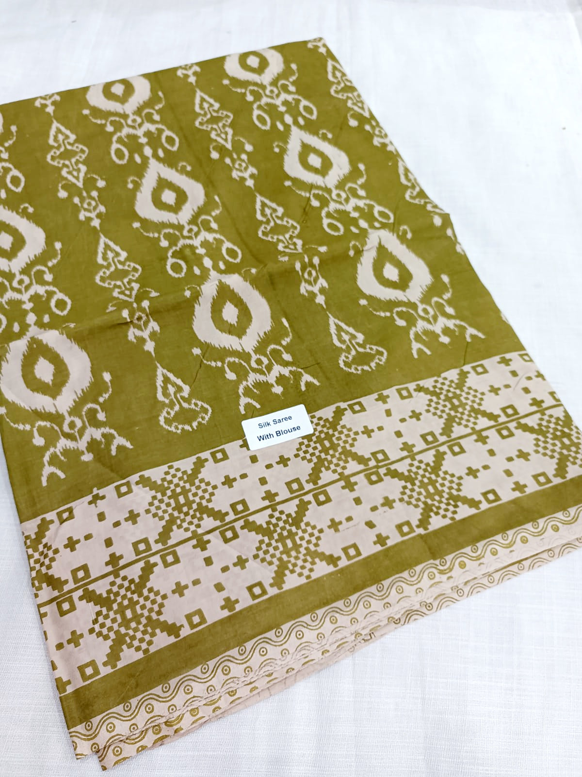 Kalamkari silk olive green (Machilipatnam) pedana work saree