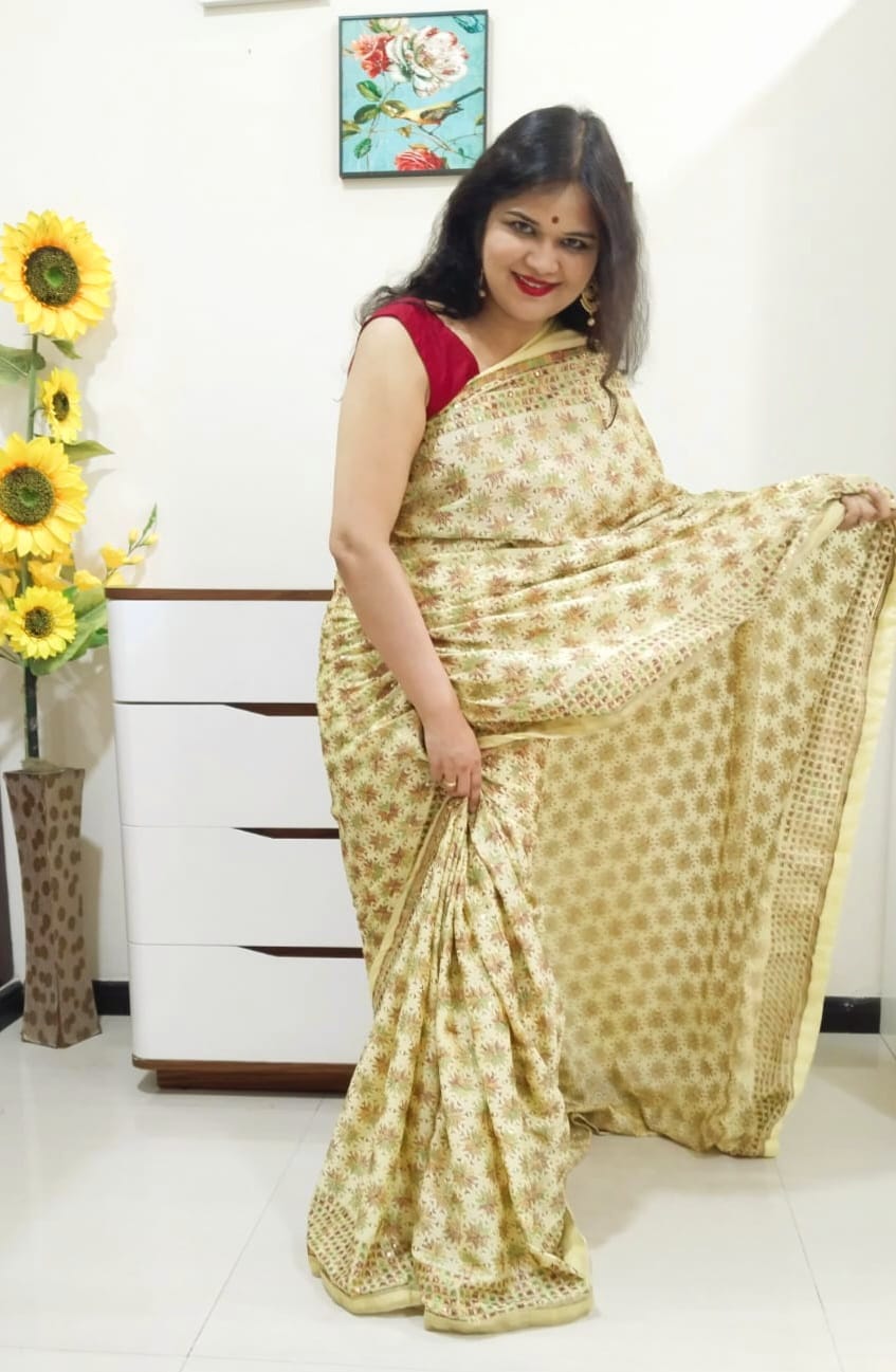 Lemon color multicolor resham thread embroided Phulkari