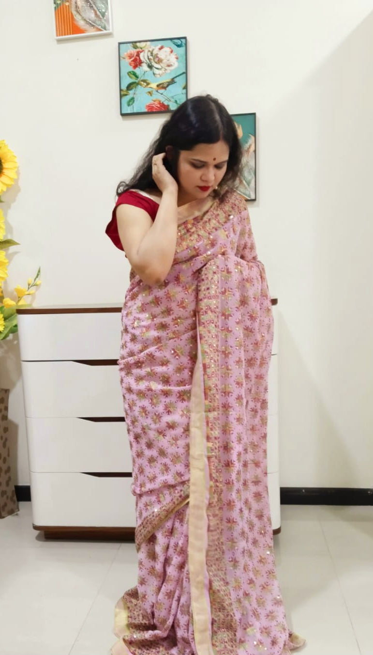 Multicolor resham thread work Pink color Phulakri