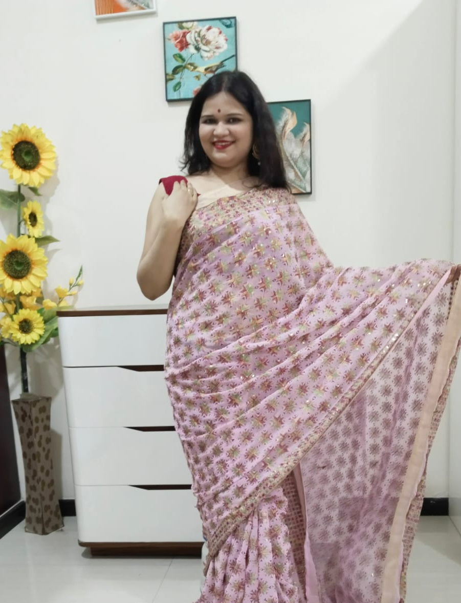 Multicolor resham thread work Pink color Phulakri