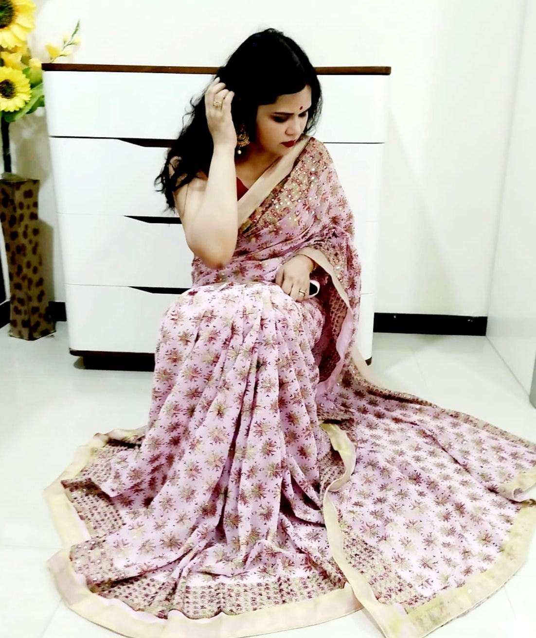 Multicolor resham thread work Pink color Phulakri