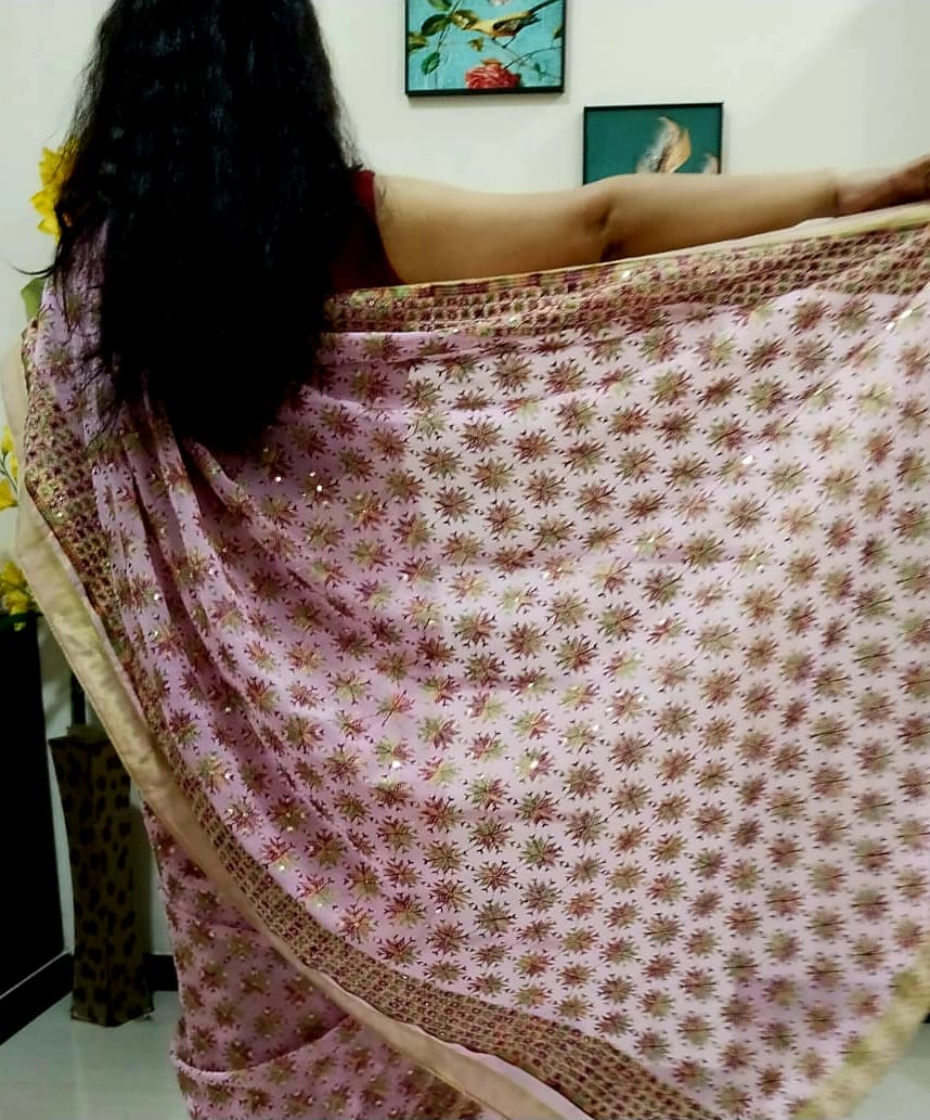 Multicolor resham thread work Pink color Phulakri