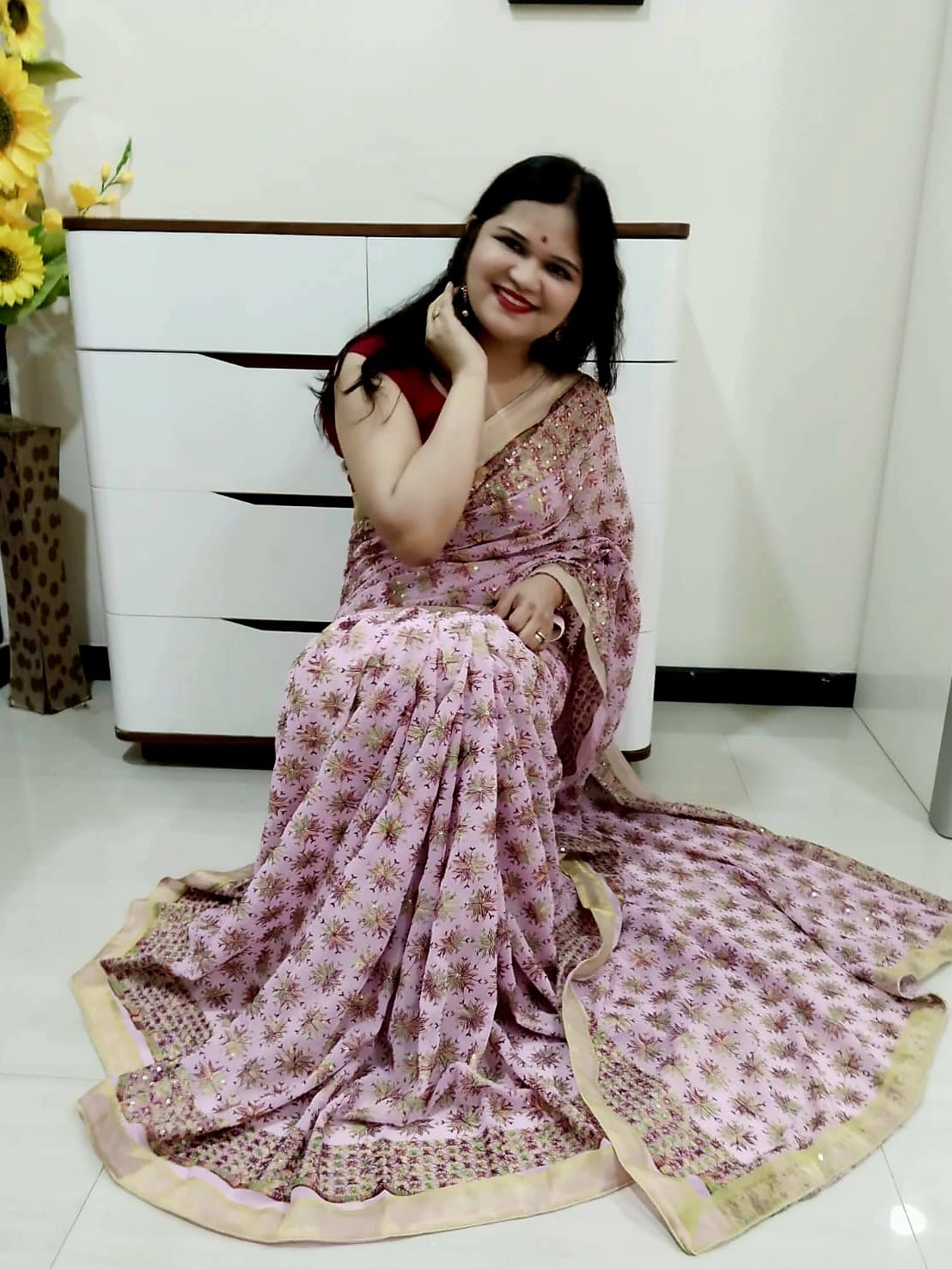 Multicolor resham thread work Pink color Phulakri