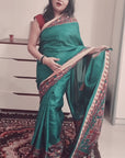 Rama green kalamkari print khadi silk saree