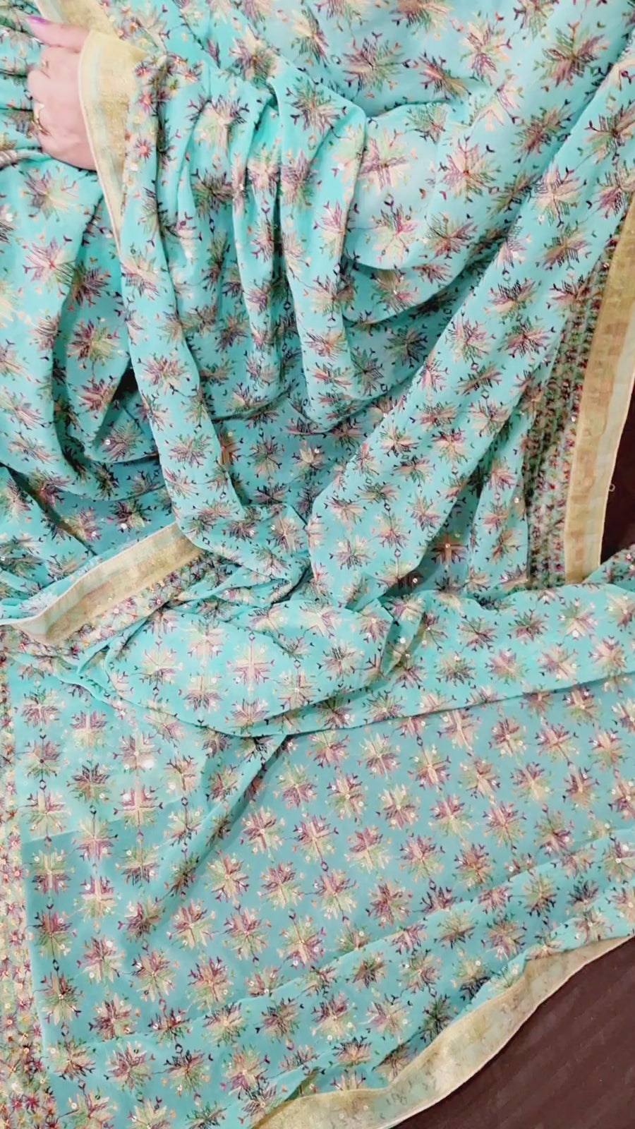 Turquoise blue multicolor thread work Phulkari