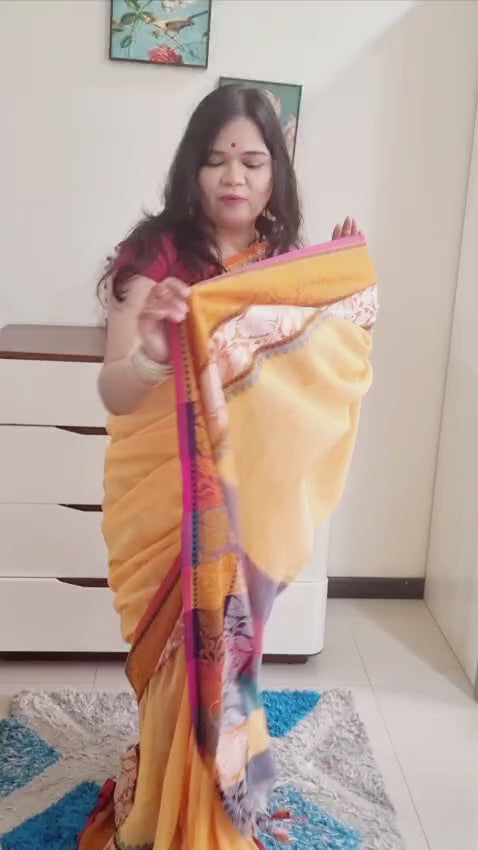 Rainbow border Soft cotton khadi saree