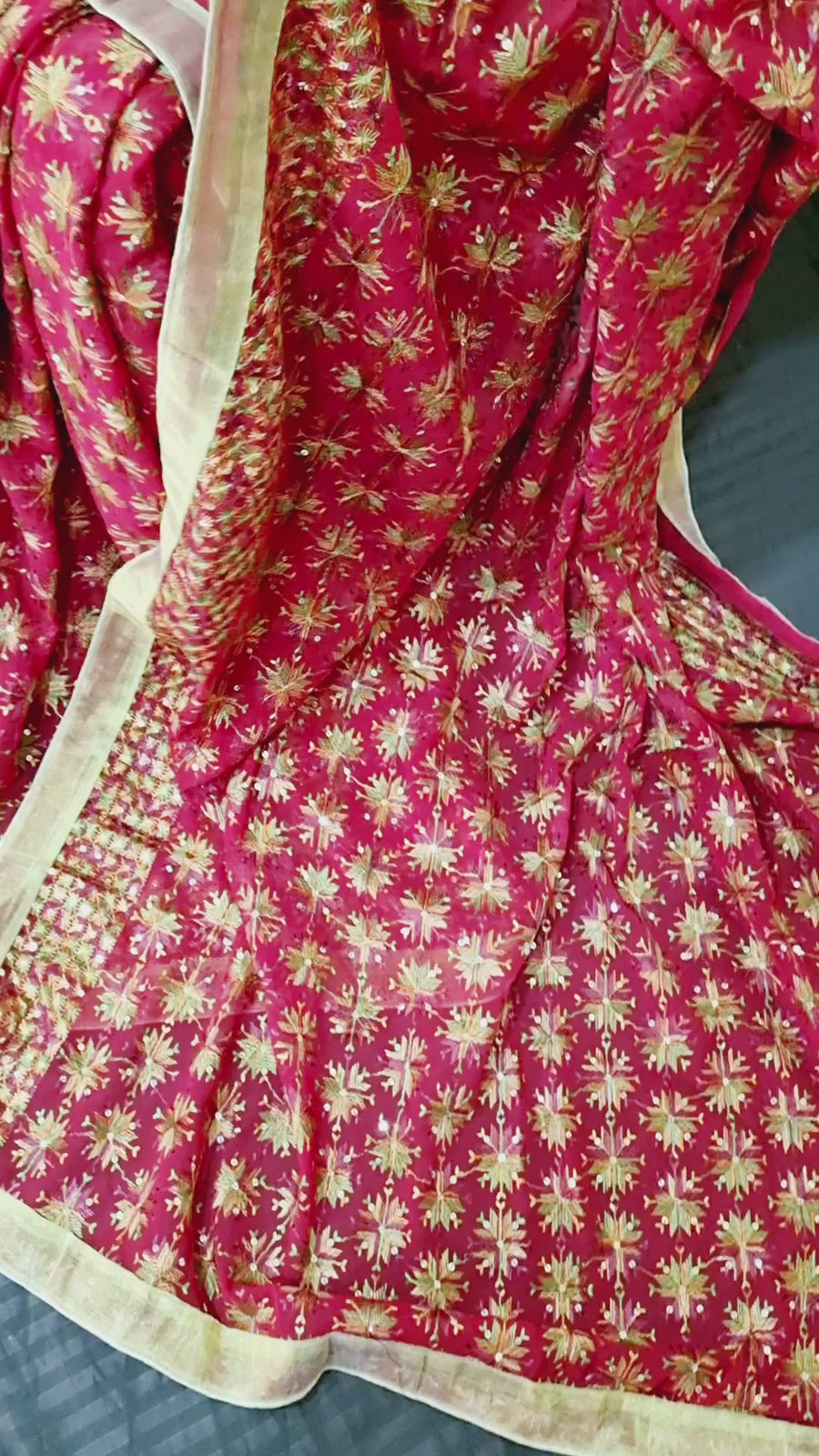 Multicolor resham thread work Red color Phulkari
