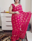 Nazmeen chiffon zari work red saree