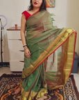 Dual tone mehandi green premium cotton saree