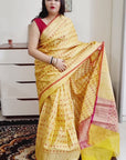 Kota silk weaving yellow saree with geometri pattern