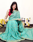 Teal (rama) Green multicolor resham thread work Phulkari