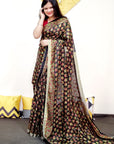 Bold and beautiful Black multicolor resham thread work Phulkari